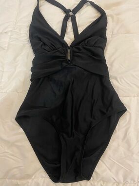 Black One-Piece Swimsuit with Front Twist Detail